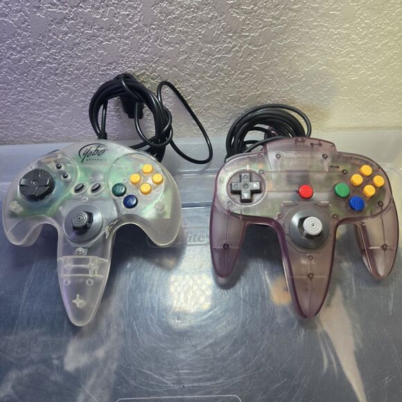 Nintendo 64 Atomic Purple OEM Controller + Yobo Clear Wired Controller Lot - Picture 1 of 4